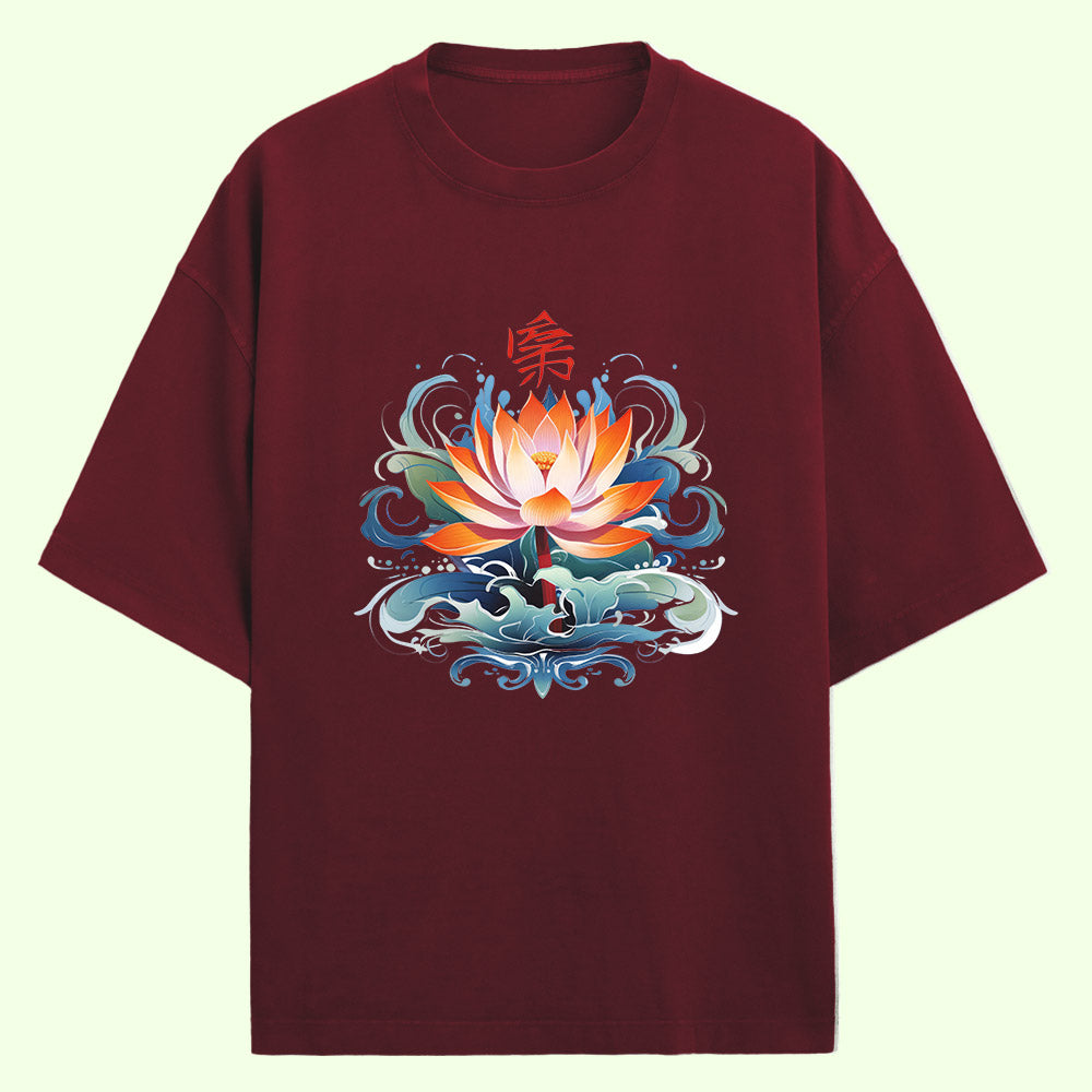 Oriental Lotus (Front Print) Oversized T-Shirt