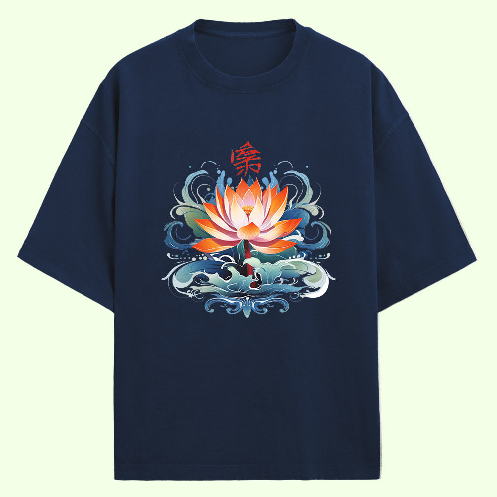 Oriental Lotus (Front Print) Oversized T-Shirt