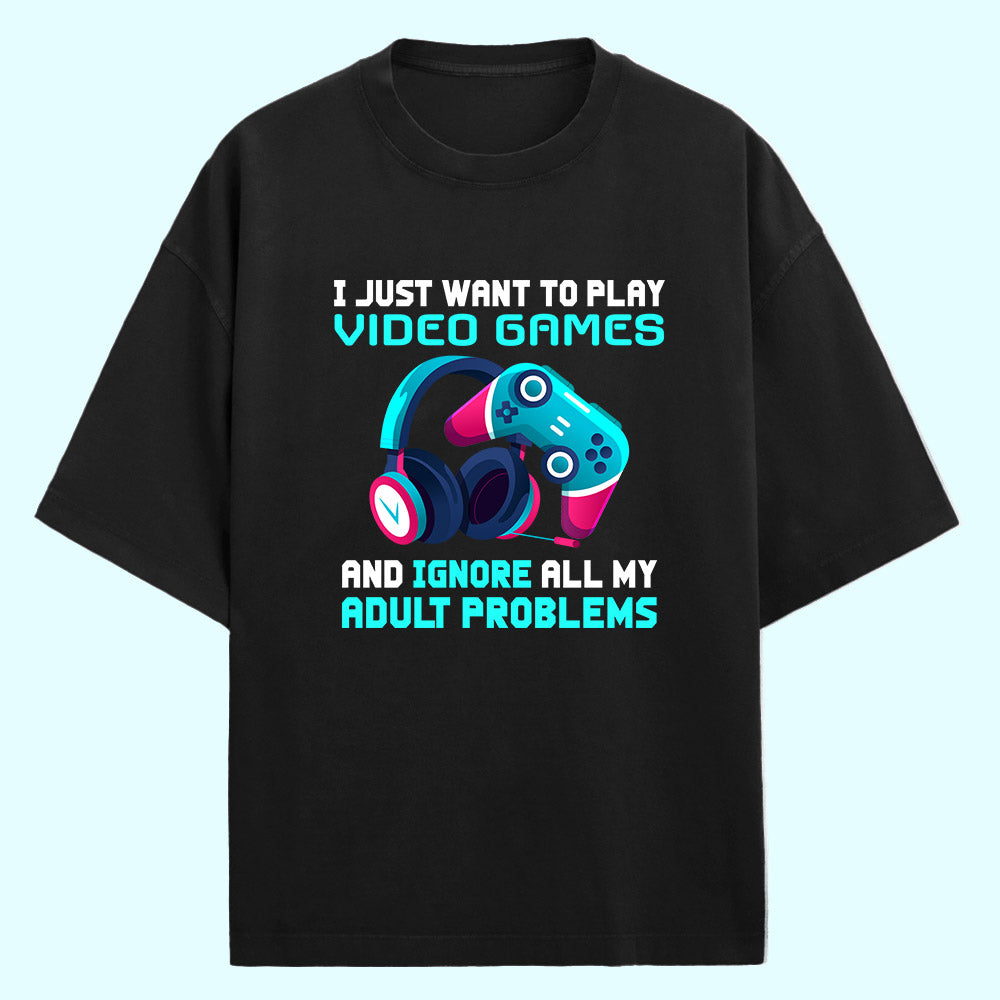 Play Video Games (Front Print) Oversized T-Shirt