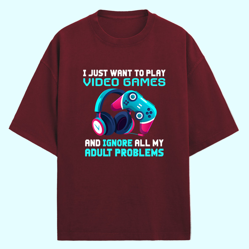 Play Video Games (Front Print) Oversized T-Shirt