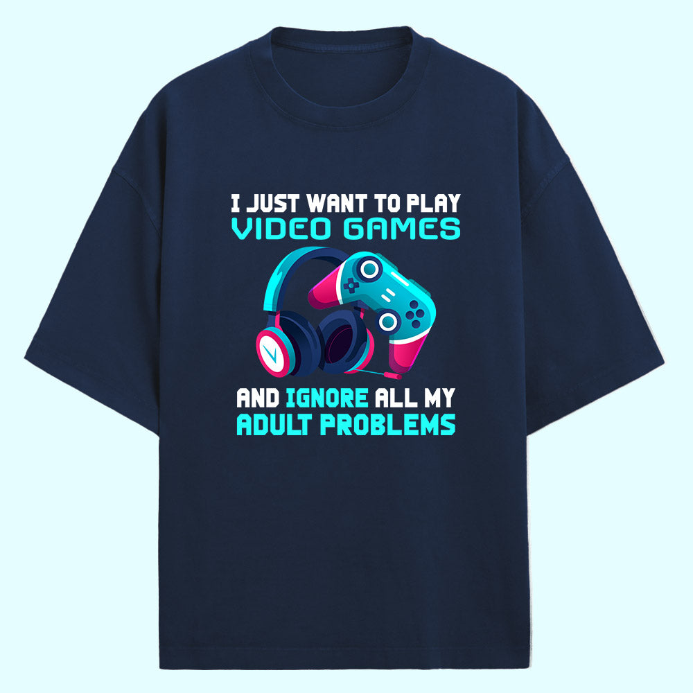 Play Video Games (Front Print) Oversized T-Shirt