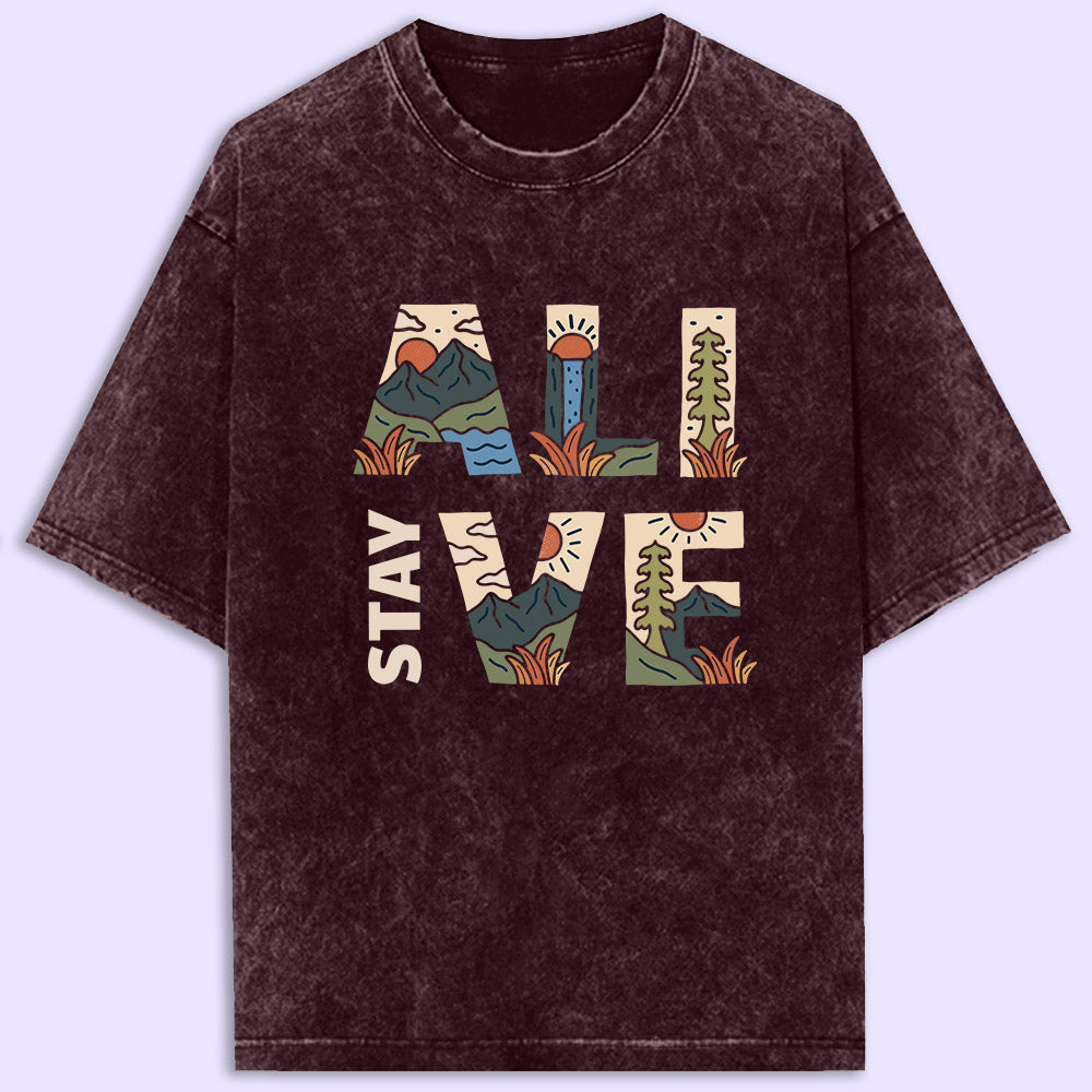 Stay Alive Acid Wash Oversized T-Shirt - Soul & Peace