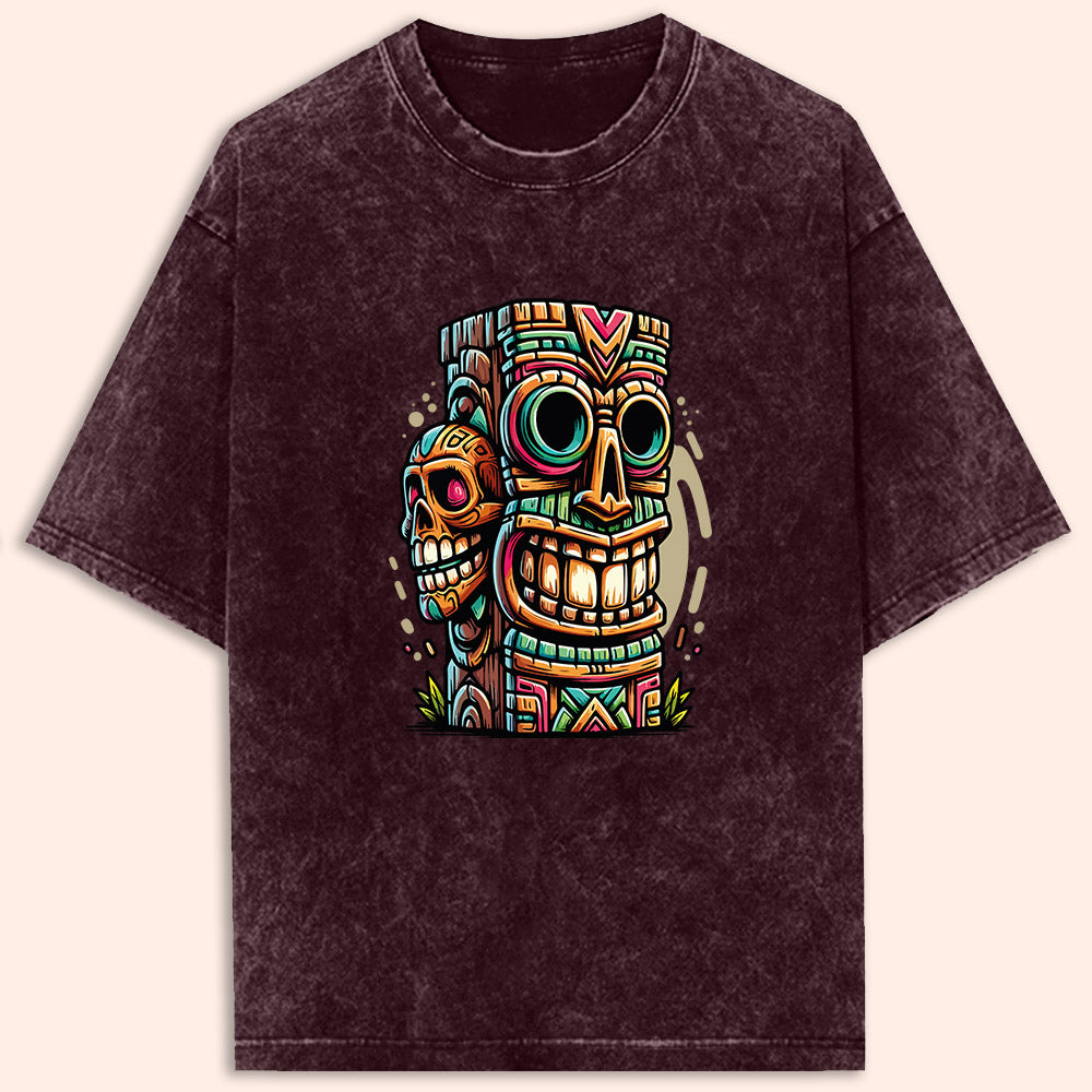 Tiki Totem Acid Wash Oversized T-Shirt