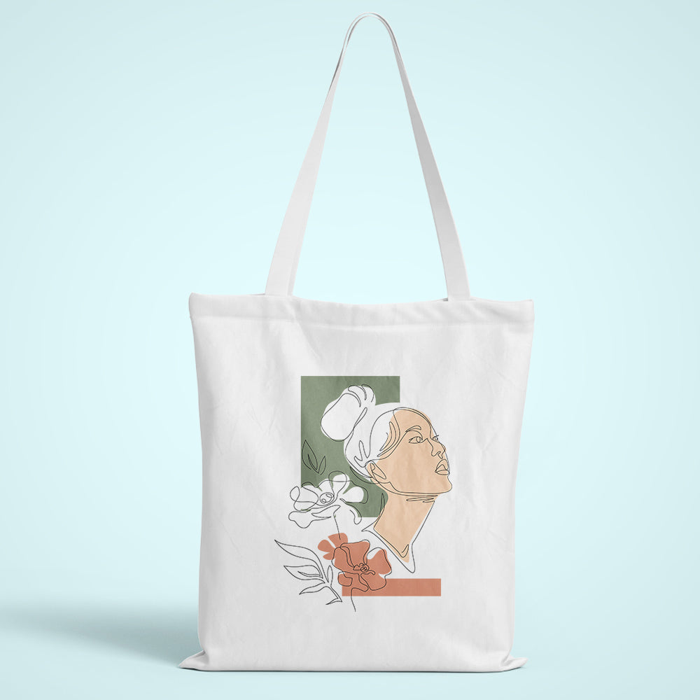 Woman Flower Line Art Tote Bag