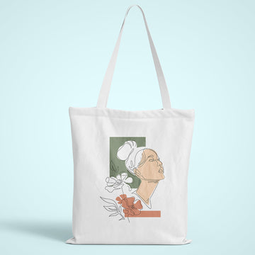 Woman Flower Line Art Tote Bag