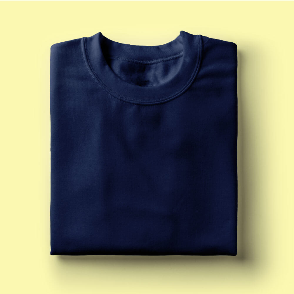Solid: Navy Blue Round Neck T-Shirt - Soul & Peace