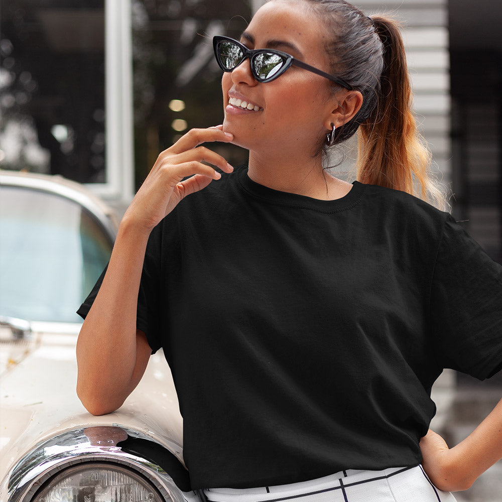 Solid: Black Round Neck T-Shirt - Soul & Peace