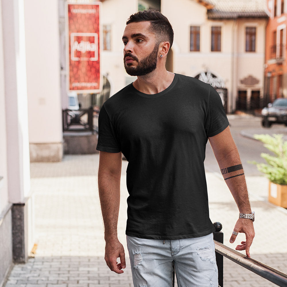 Solid: Black Round Neck T-Shirt - Soul & Peace