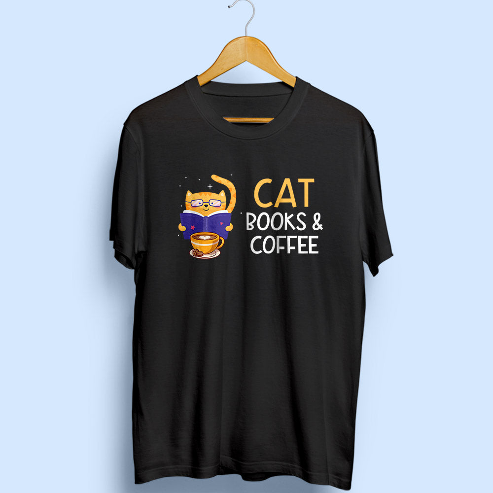 Cat Books & Coffee Half Sleeve T-Shirt - Soul & Peace