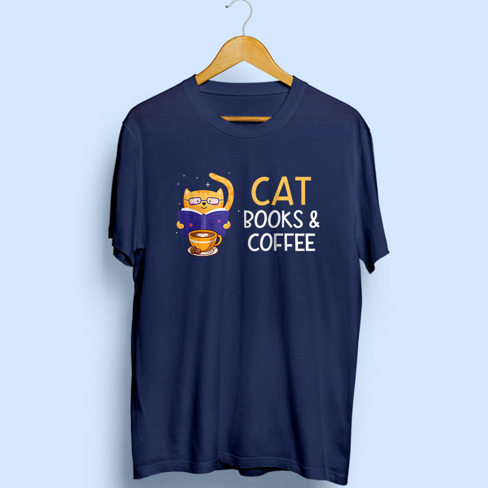 Cat Books & Coffee Half Sleeve T-Shirt - Soul & Peace