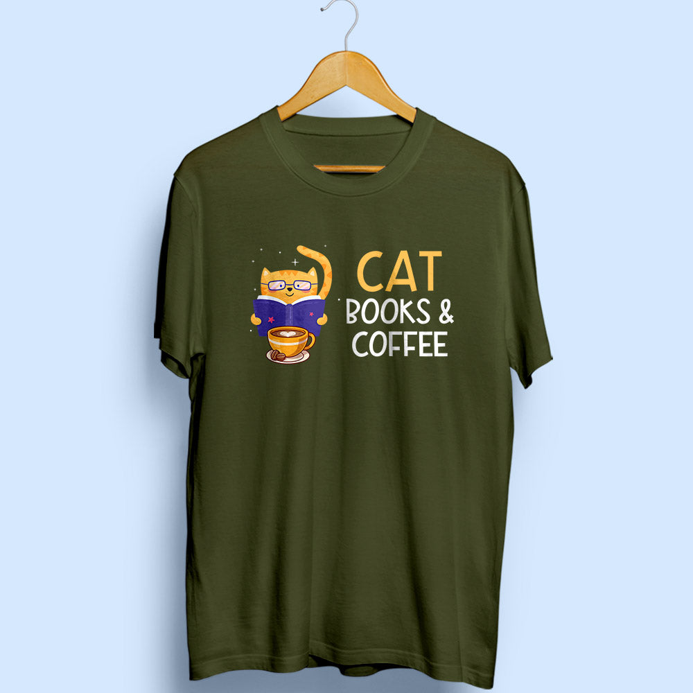Cat Books & Coffee Half Sleeve T-Shirt - Soul & Peace