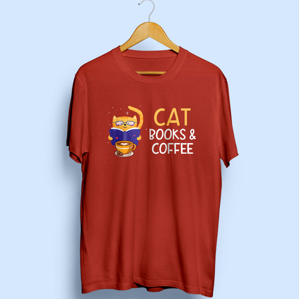 Cat Books & Coffee Half Sleeve T-Shirt - Soul & Peace