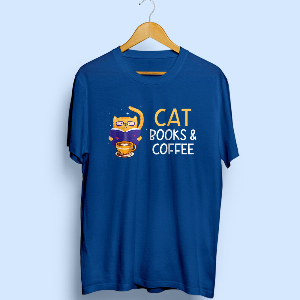 Cat Books & Coffee Half Sleeve T-Shirt - Soul & Peace