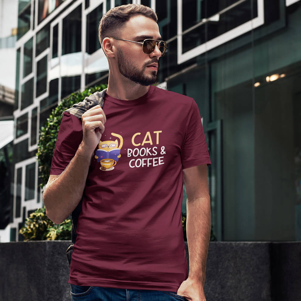 Cat Books & Coffee Half Sleeve T-Shirt - Soul & Peace
