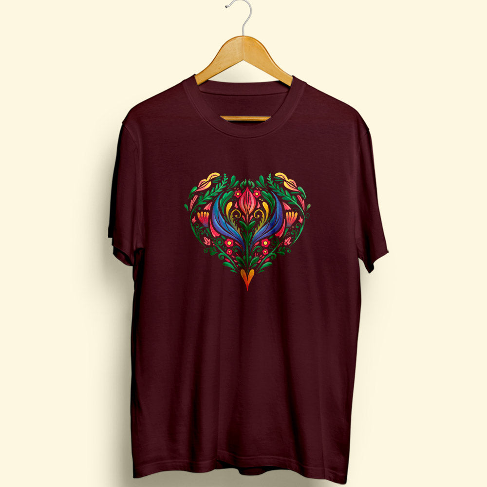 Floral Heart Half Sleeve T-Shirt
