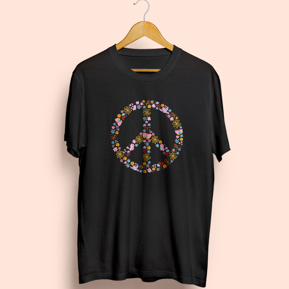 Floral Peace Half Sleeve T-Shirt