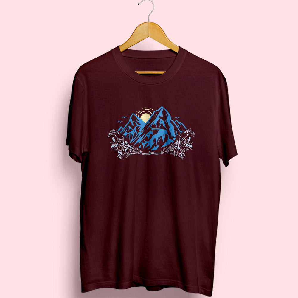 Flower & Mountain Half Sleeve T-Shirt - Soul & Peace