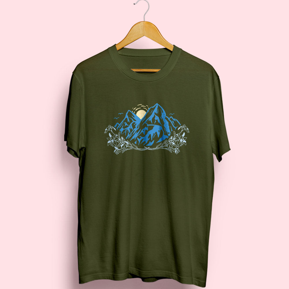 Flower & Mountain Half Sleeve T-Shirt - Soul & Peace