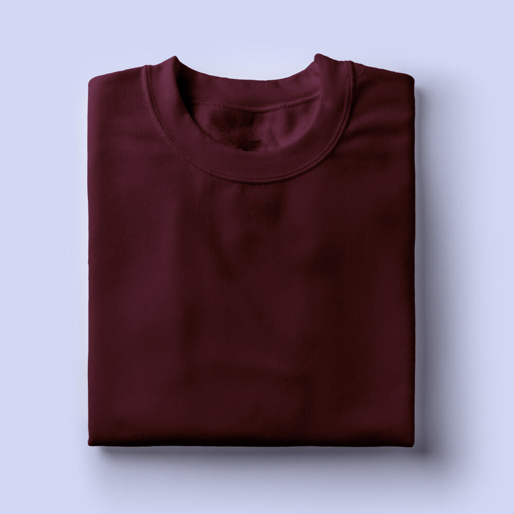 Solid: Maroon Round Neck T-Shirt
