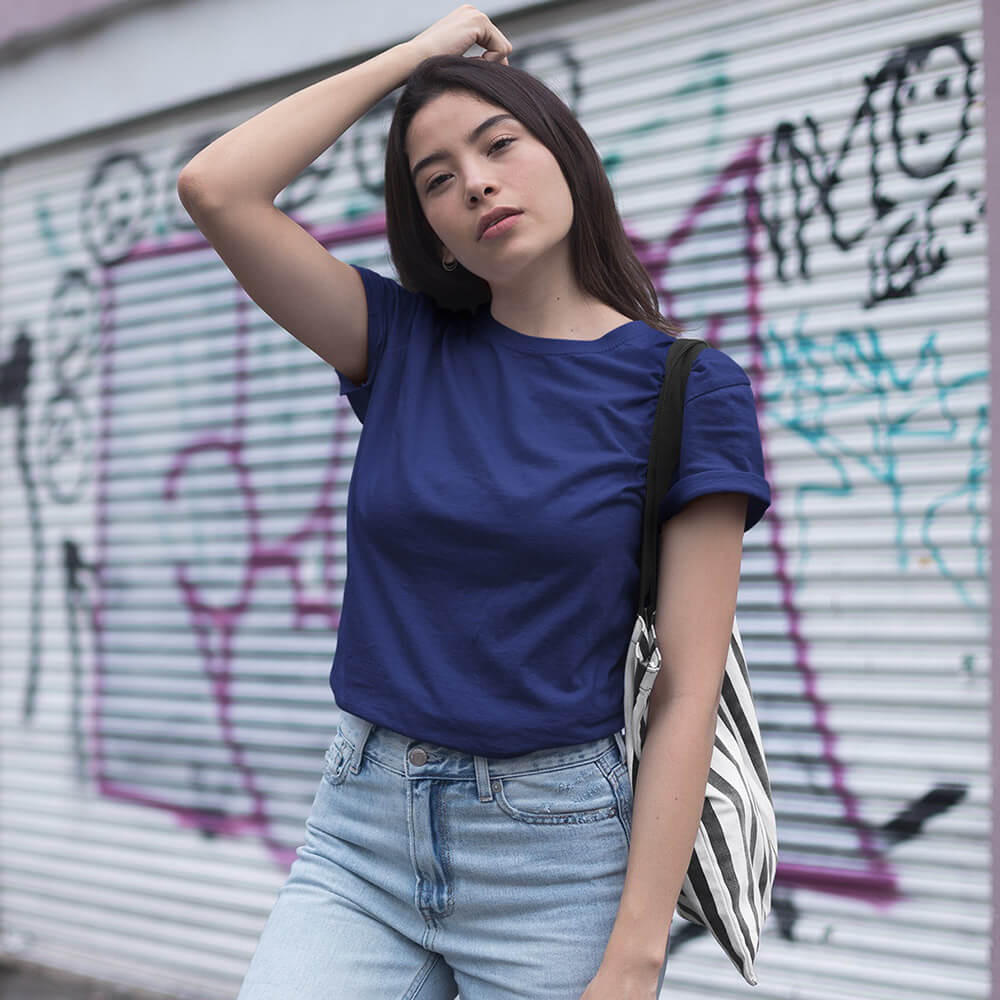 Solid: Navy Blue Round Neck T-Shirt - Soul & Peace