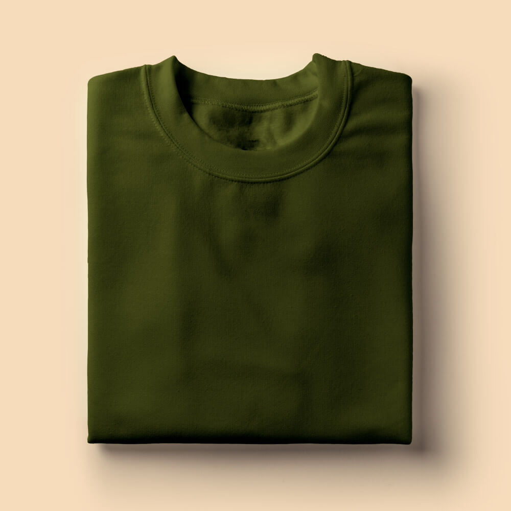 Solid: Olive Green Round Neck T-Shirt - Soul & Peace