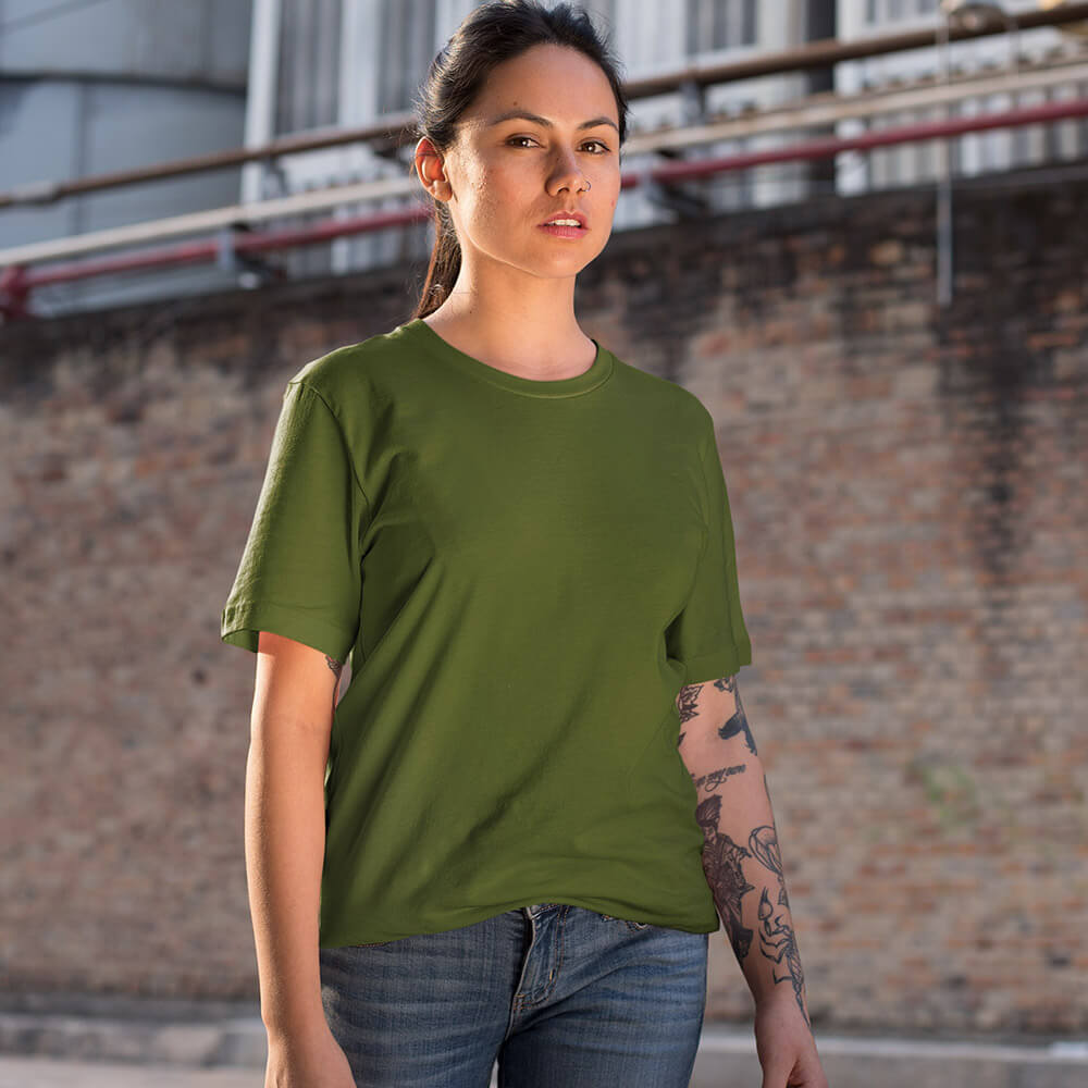 Solid: Olive Green Round Neck T-Shirt - Soul & Peace