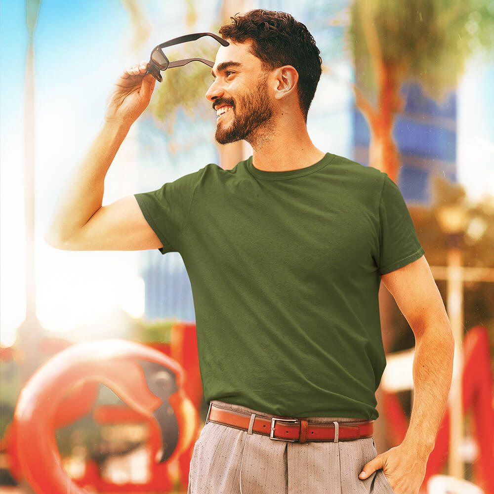 Solid: Olive Green Round Neck T-Shirt - Soul & Peace